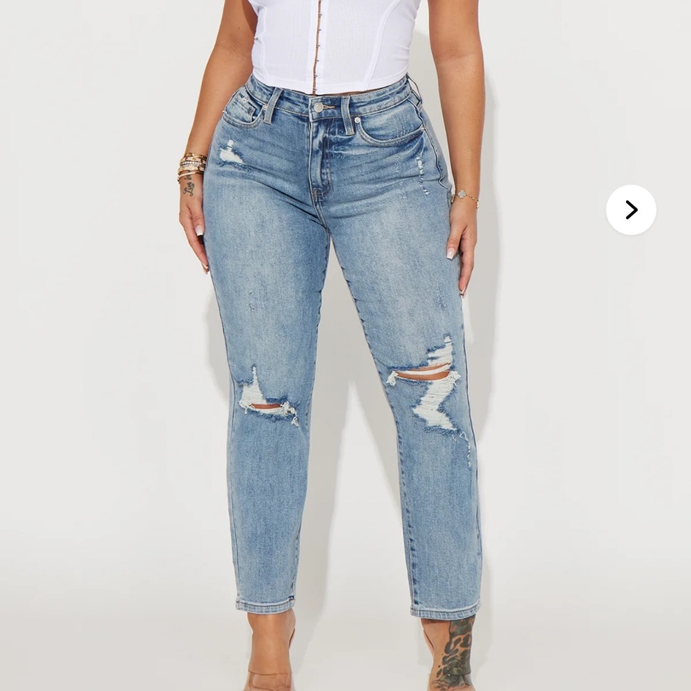 Fashion Nova Light Blue Distressed Straight Leg Jeans